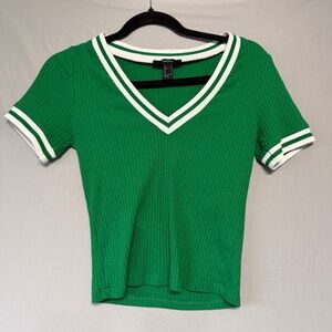 Forever 21 Womens Cropped Varsity Ribbed Tee Size Large Green Academia Preppy